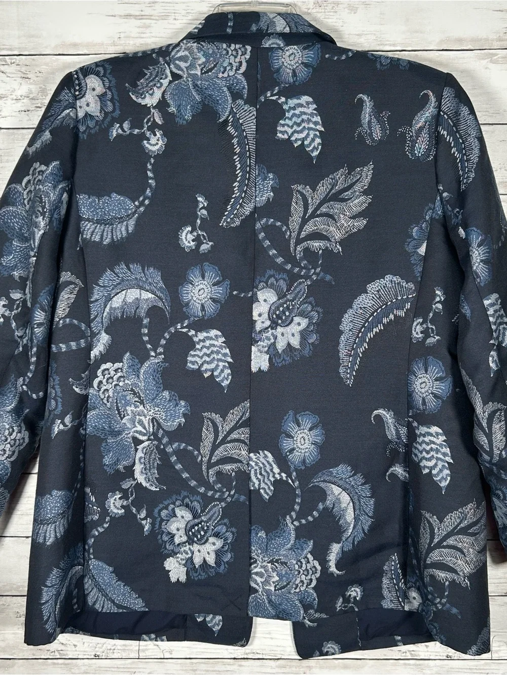 Chico’s Floral Jacquard Navy Jacquard Office Evening Jacket 3= XL NEW